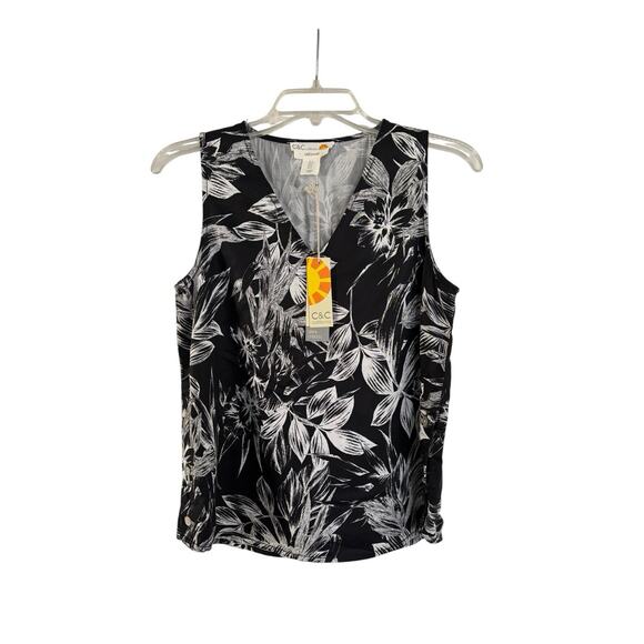 C&C California Tops - C&C California Sleeveless Top V-Neck Dark Floral 100% Lyocell Sz Small NEW